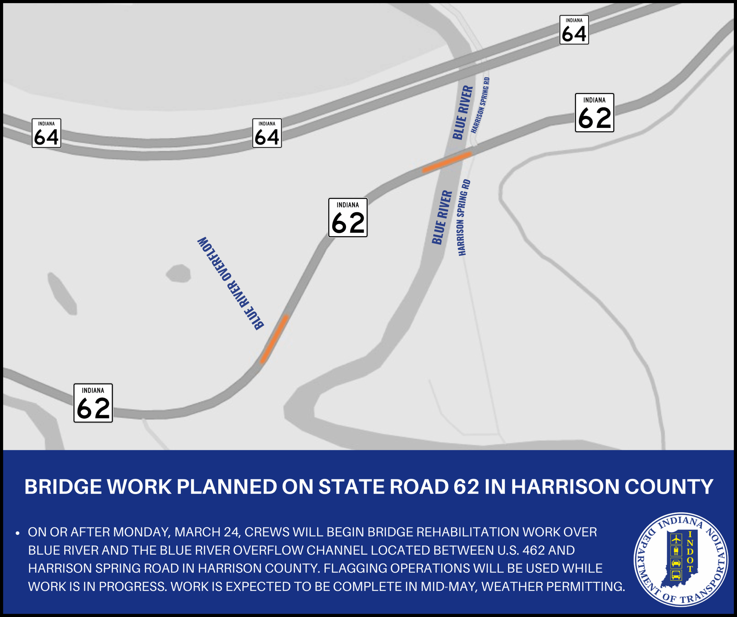 Bridge work planned on State Road 62 in Harrison County
