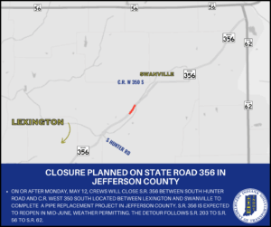 Closure planned on State Road 356 in Jefferson County