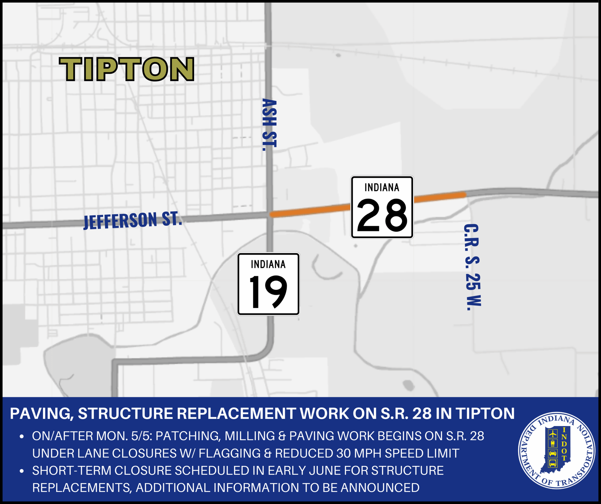 Resurfacing work to begin on State Road 28 in Tipton