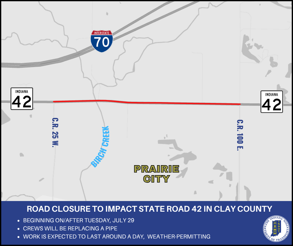 2025.07.21 Road closure to impact State Road 42 in Clay County