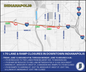 Weekend lane and ramp closures planned on I 70 in downtown Indianapoli